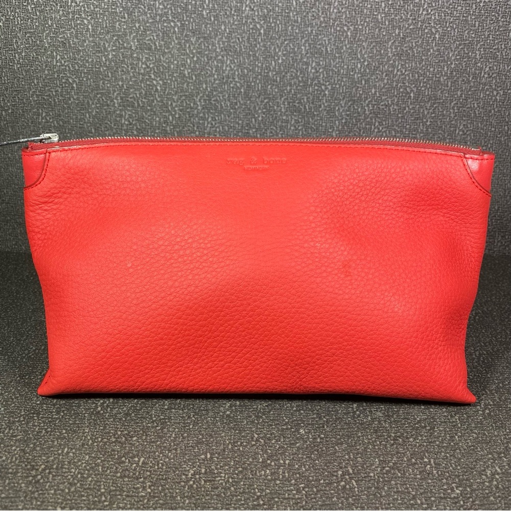 Rag & Bone Red Leather Travel Cosmetic Case Zippered Bag
